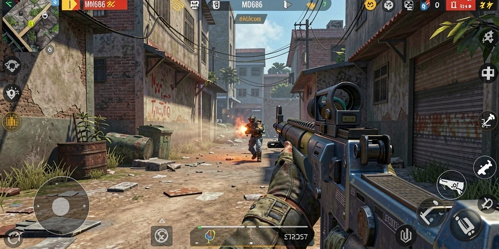 Tampilan gameplay intens dalam DMD686 yang menegangkan.