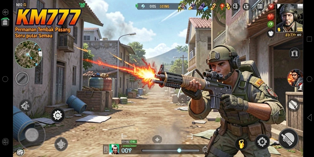 Screenshot gameplay KM777 yang menampilkan aksi tembak-menembak seru.