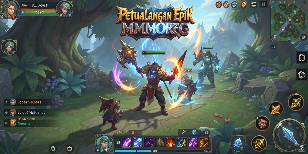 Screenshot KO857 menampilkan pertempuran epik dalam dunia MMORPG.