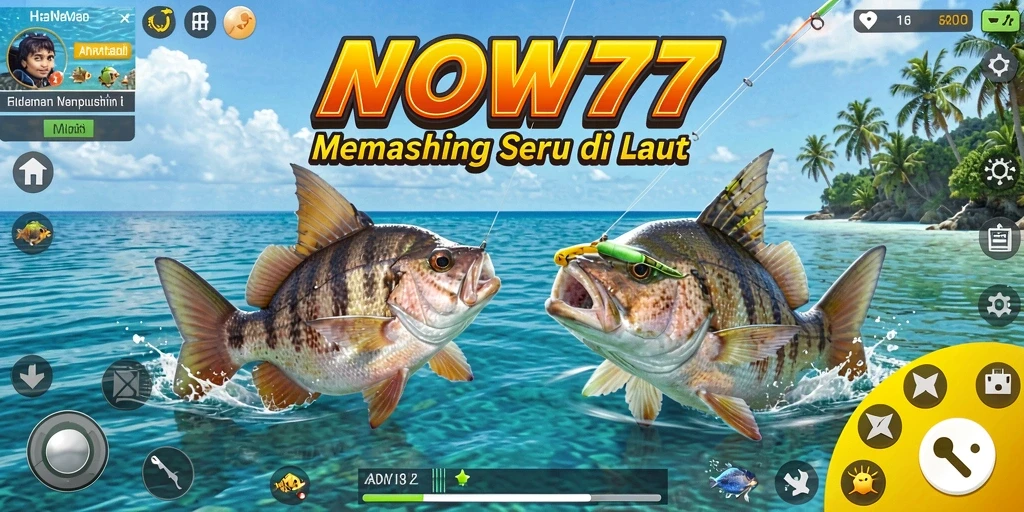 Tampilan gameplay WOW77 saat menangkap ikan di laut.